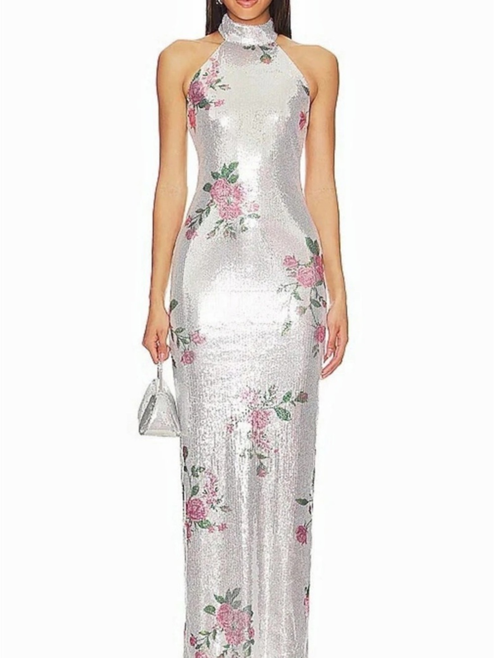 Camila Coelho Luiza Sequin Maxi Dress Silver Floral Revolve